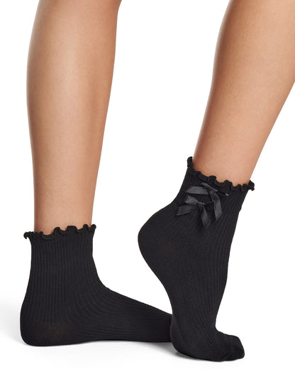 Women's Cotton-Rich Lettuce-Edge Bow-Trimmed Ankle Sock