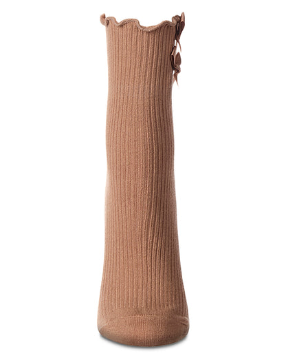Women's Cotton Rich Lettuce Edge Bow-Trimmed Ankle Sock : Color: Mocha