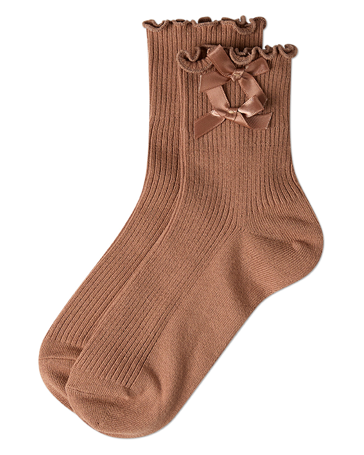 Women's Cotton Rich Lettuce Edge Bow-Trimmed Ankle Sock : Color: Mocha