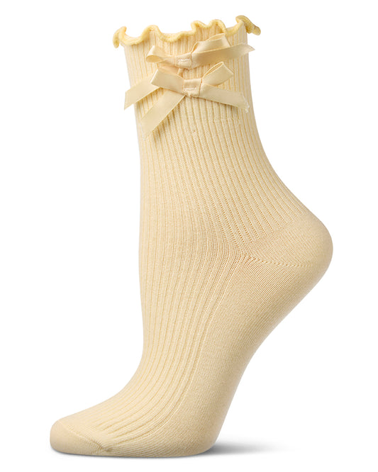 Women's Cotton Rich Lettuce Edge Bow-Trimmed Ankle Sock