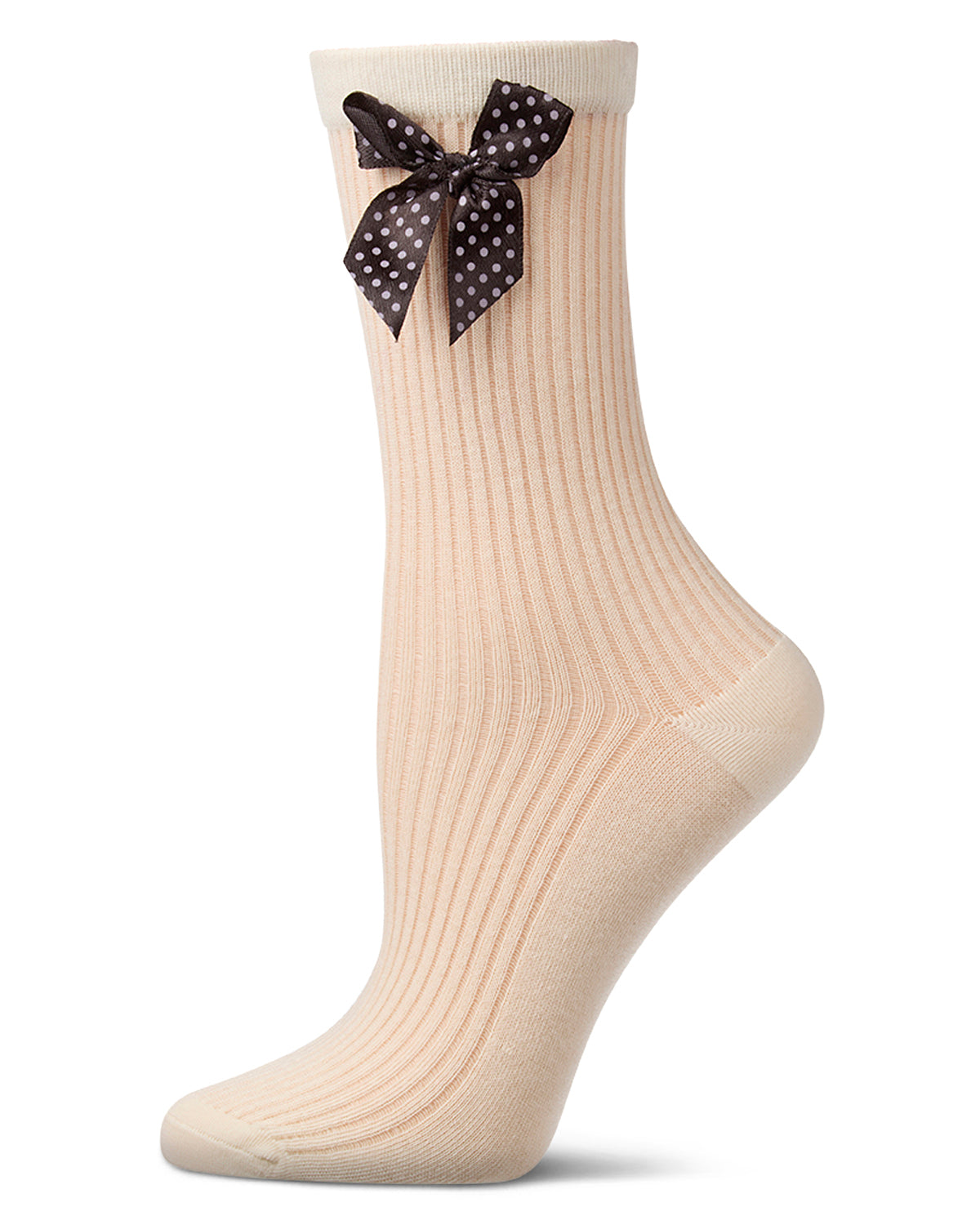 Women's Ribbed Cotton-Rich Ankle Sock with Pretty Polka Dot Bow