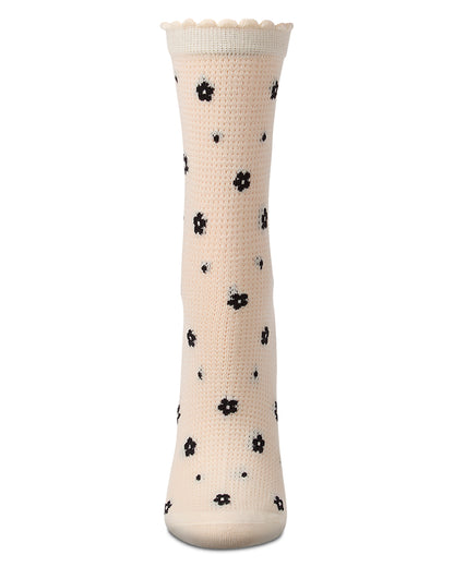Women's "Deco Flower" Cotton-Rich Mesh Ankle Sock
