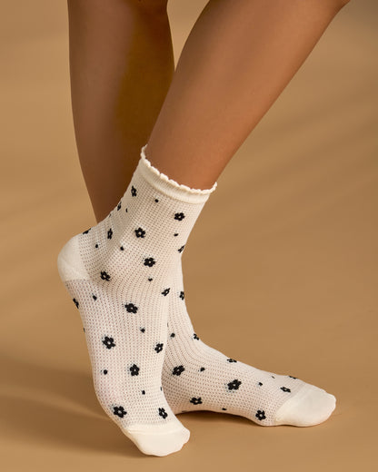 Women's "Deco Flower" Cotton-Rich Mesh Ankle Sock