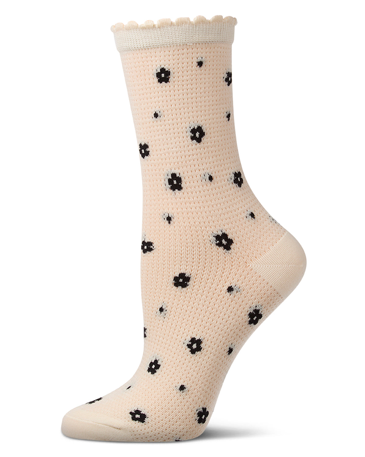 Women's "Deco Flower" Cotton-Rich Mesh Ankle Sock