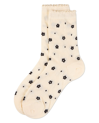 Women's "Deco Flower" Cotton-Rich Mesh Ankle Sock