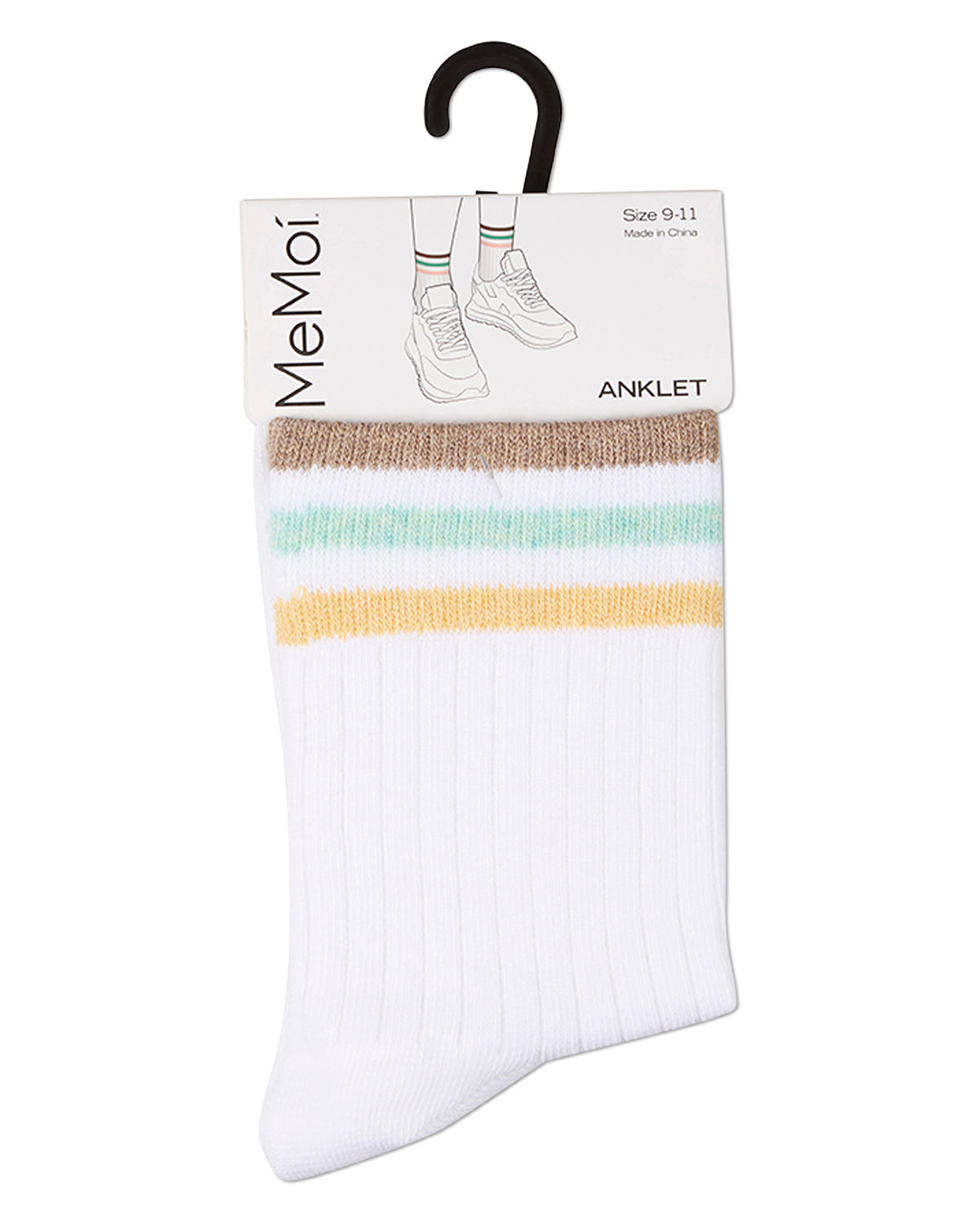 Women's Cotton-Rich Sporty Ankle Sock with 3 Thin Varsity Stripes