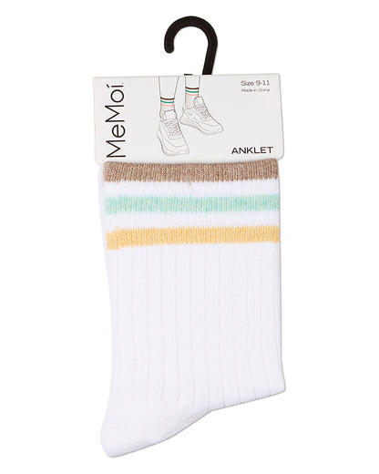 Women's Cotton-Rich Sporty Ankle Sock with 3 Thin Varsity Stripes