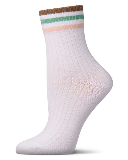 Women's Cotton-Rich Sporty Ankle Sock with 3 Thin Varsity Stripes