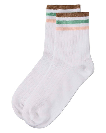 Women's Cotton-Rich Sporty Ankle Sock with 3 Thin Varsity Stripes