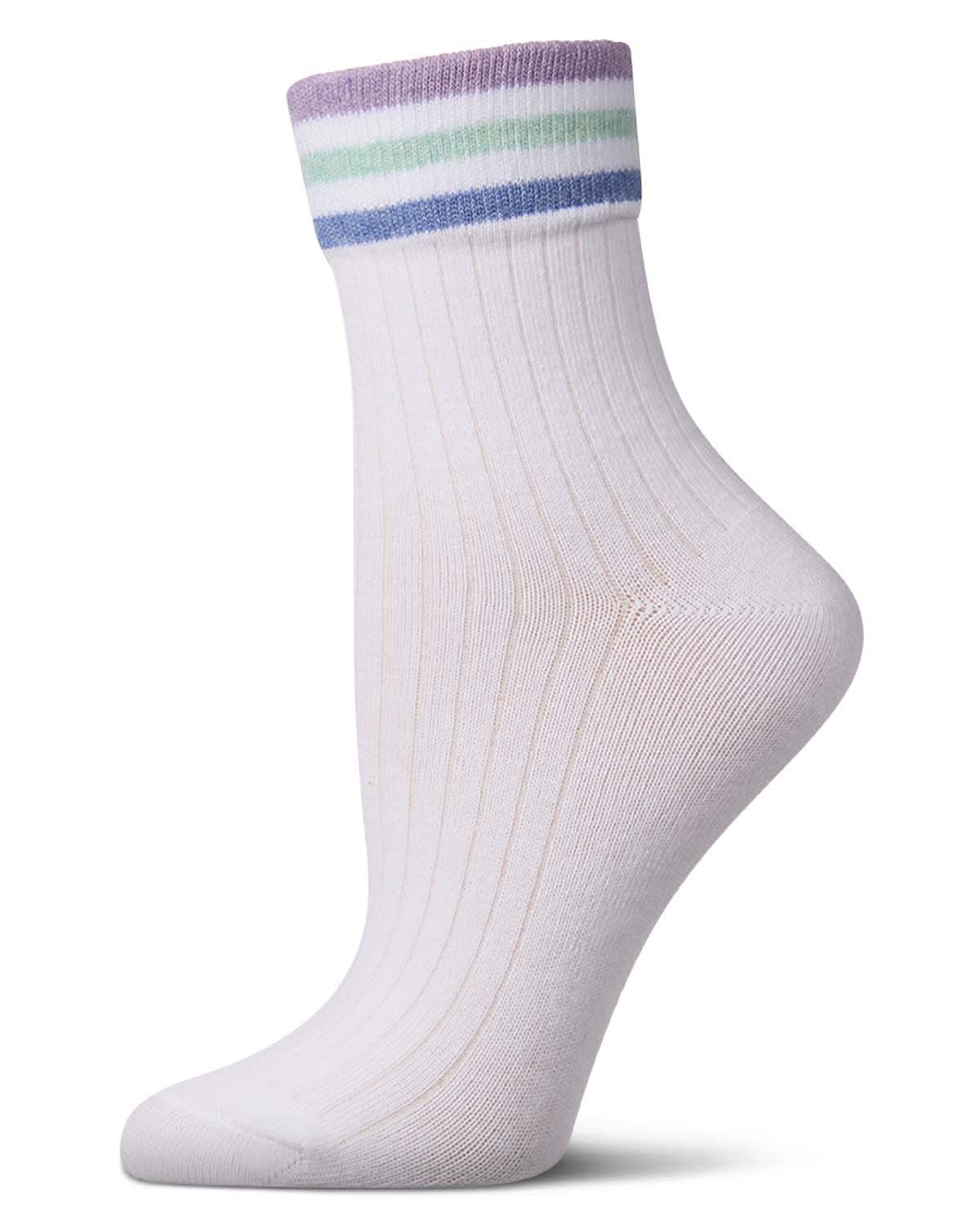 Women's Cotton-Rich Sporty Ankle Sock with 3 Thin Varsity Stripes