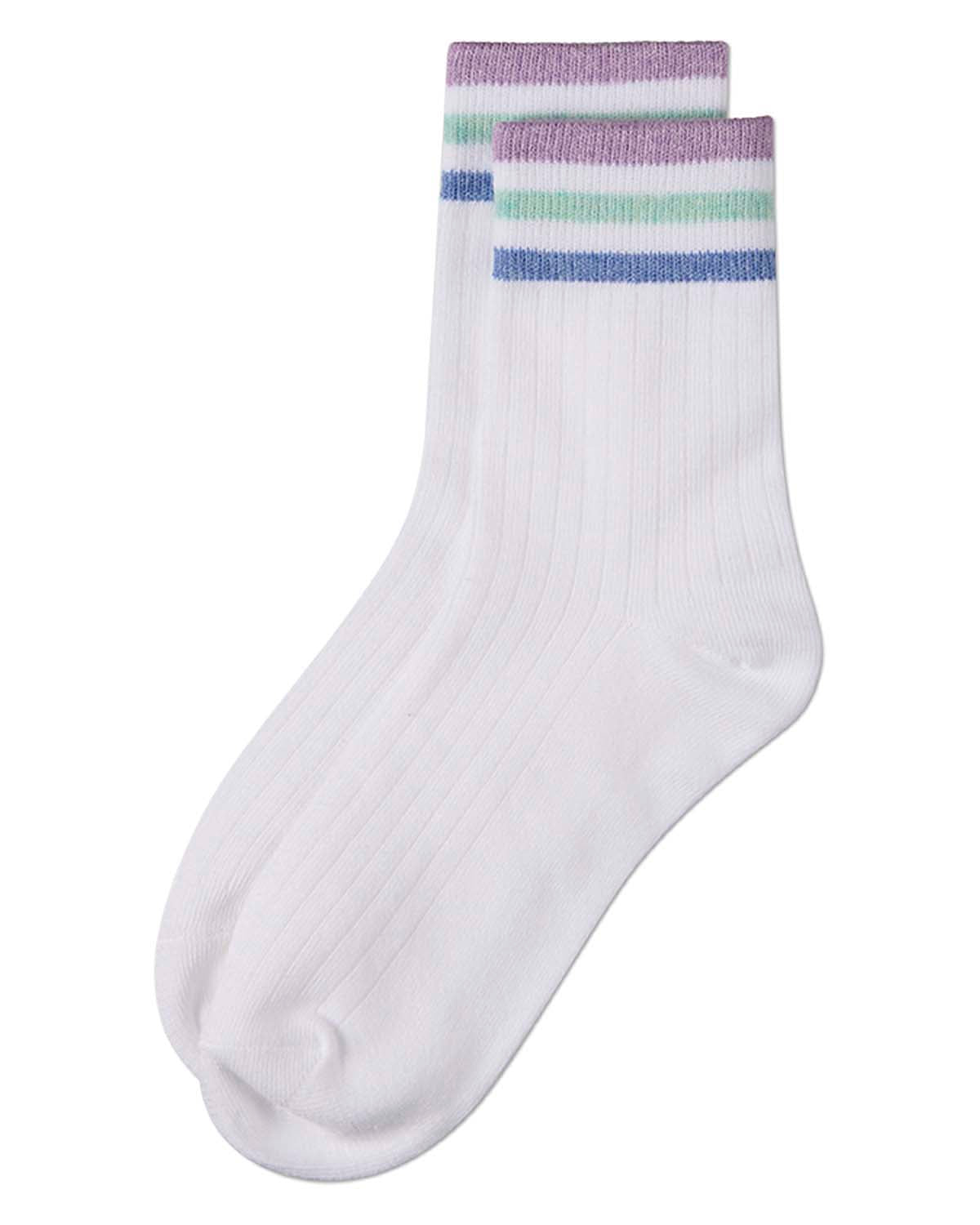 Women's Cotton-Rich Sporty Ankle Sock with 3 Thin Varsity Stripes