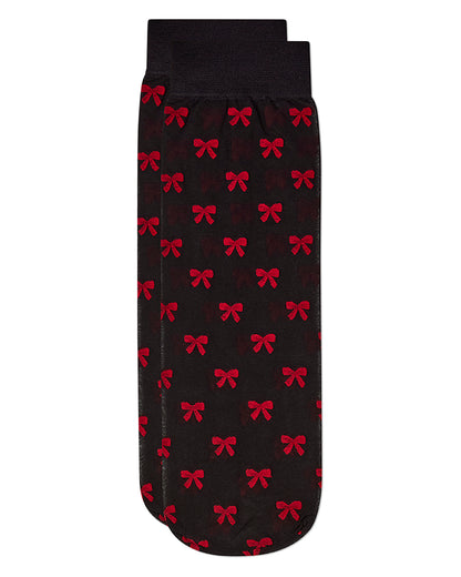 Women's Silky-Sheer Bow-Print Ankle Sock