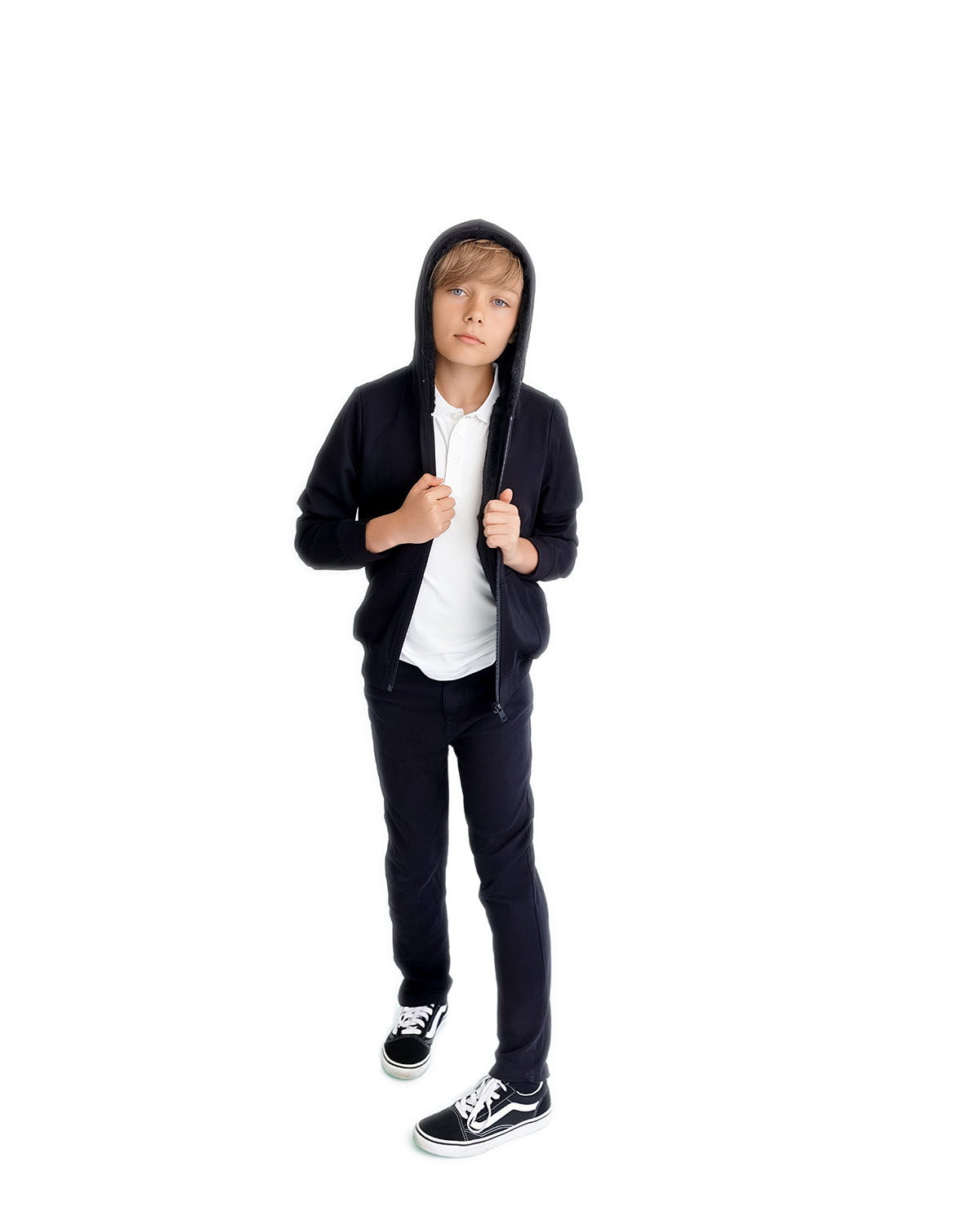 Boys Zip-Up Rayon Blend Hoodie with Cozy Faux Fur Lining
