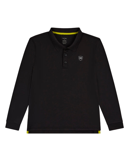 Boys Silky Soft Dri-Effect Moisture Wicking Long Sleeve Polo Shirt : Color: Black