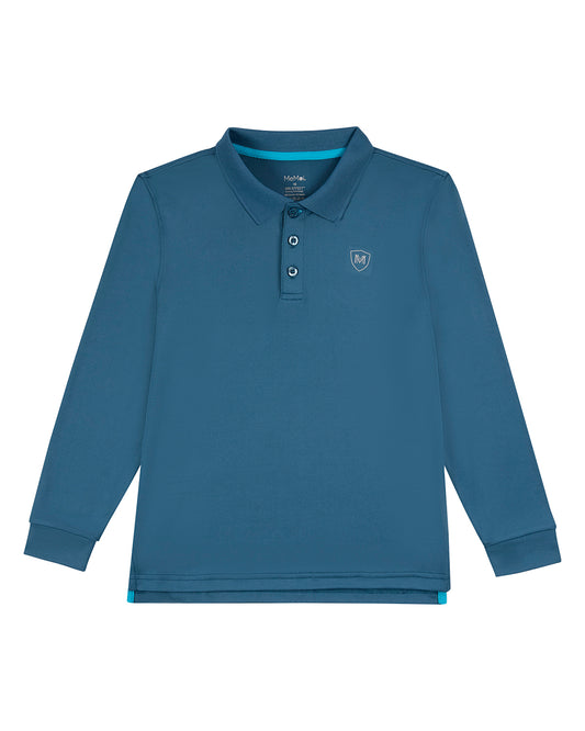 Boys Silky Soft Dri-Effect Moisture Wicking Long Sleeve Polo Shirt : Color: Blue Nights