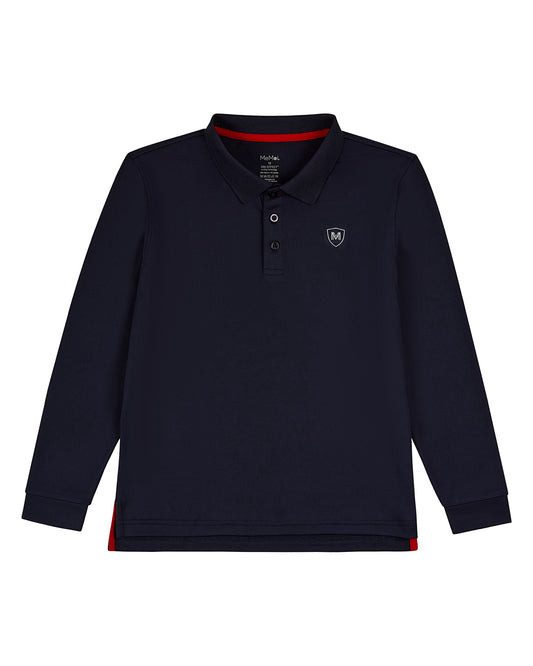 Boys Silky Soft Dri-Effect Moisture Wicking Long Sleeve Polo Shirt : Color: Midnight Navy