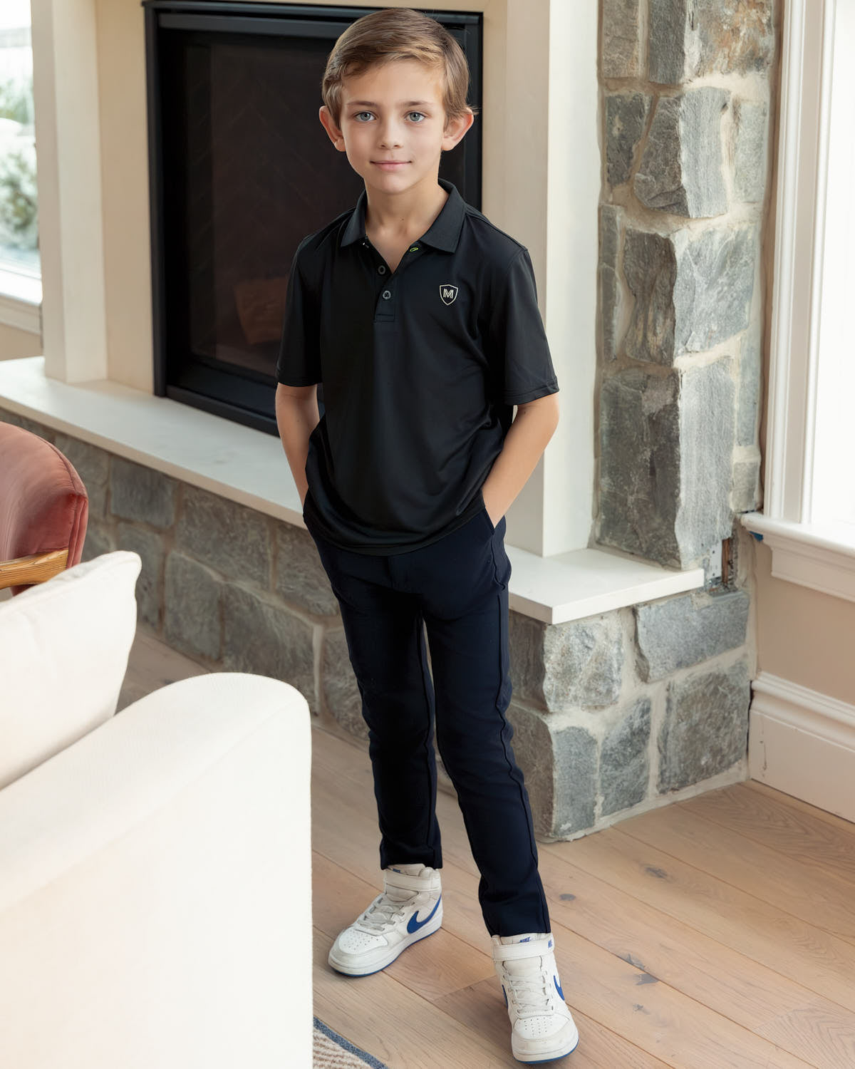 Boys Silky Soft Dri-Effect Moisture Wicking Short Sleeve Polo Shirt : Color: Black
