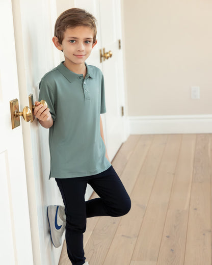 Boys Silky Soft Dri-Effect Moisture Wicking Short Sleeve Polo Shirt : Color: Silver Blue