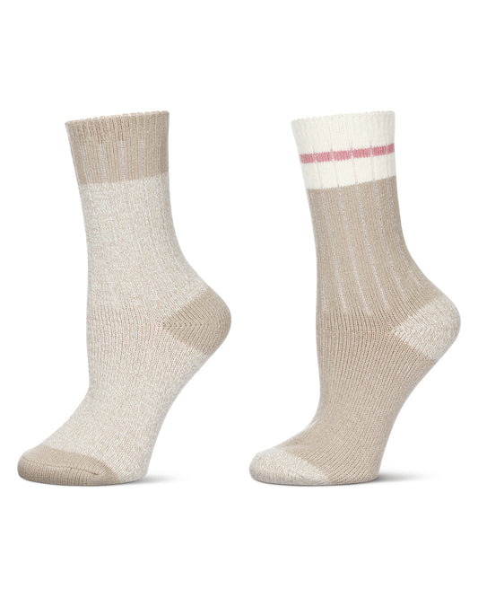 Women's 2 Pair Pack Rugby Stripes Buttersoft Crew Socks : Color: Cobble Stone
