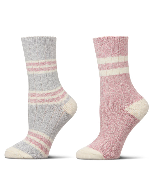 2 Pair Women's Ribbed Stripe Buttersoft Crew Socks : Color: Alloy