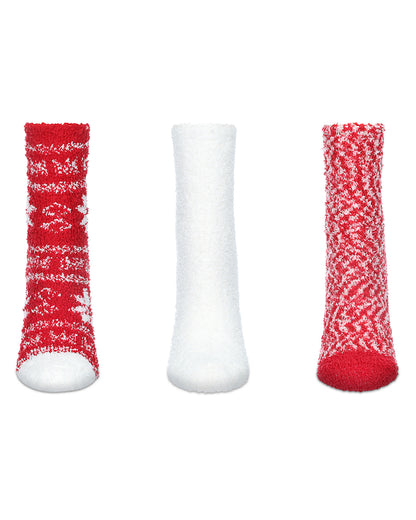 Women's 3 Pair Pack Snowflake Cozy Crew Socks : Color: Chili Pepper