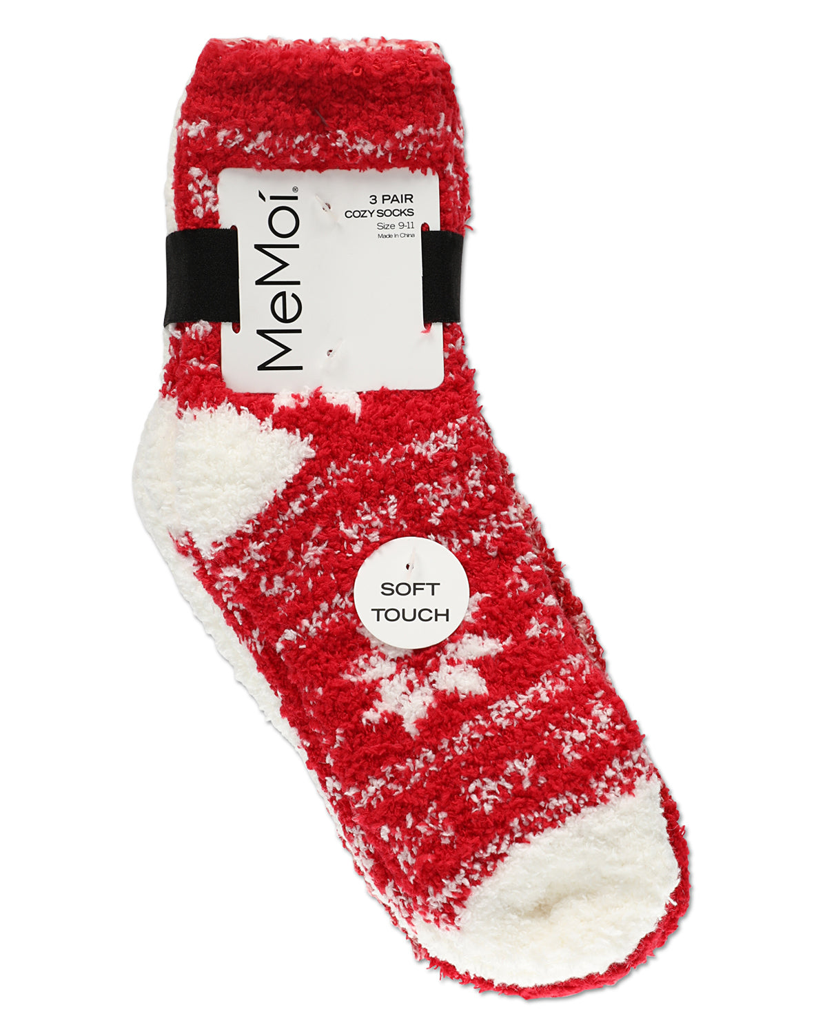 Women's 3 Pair Pack Snowflake Cozy Crew Socks : Color: Chili Pepper