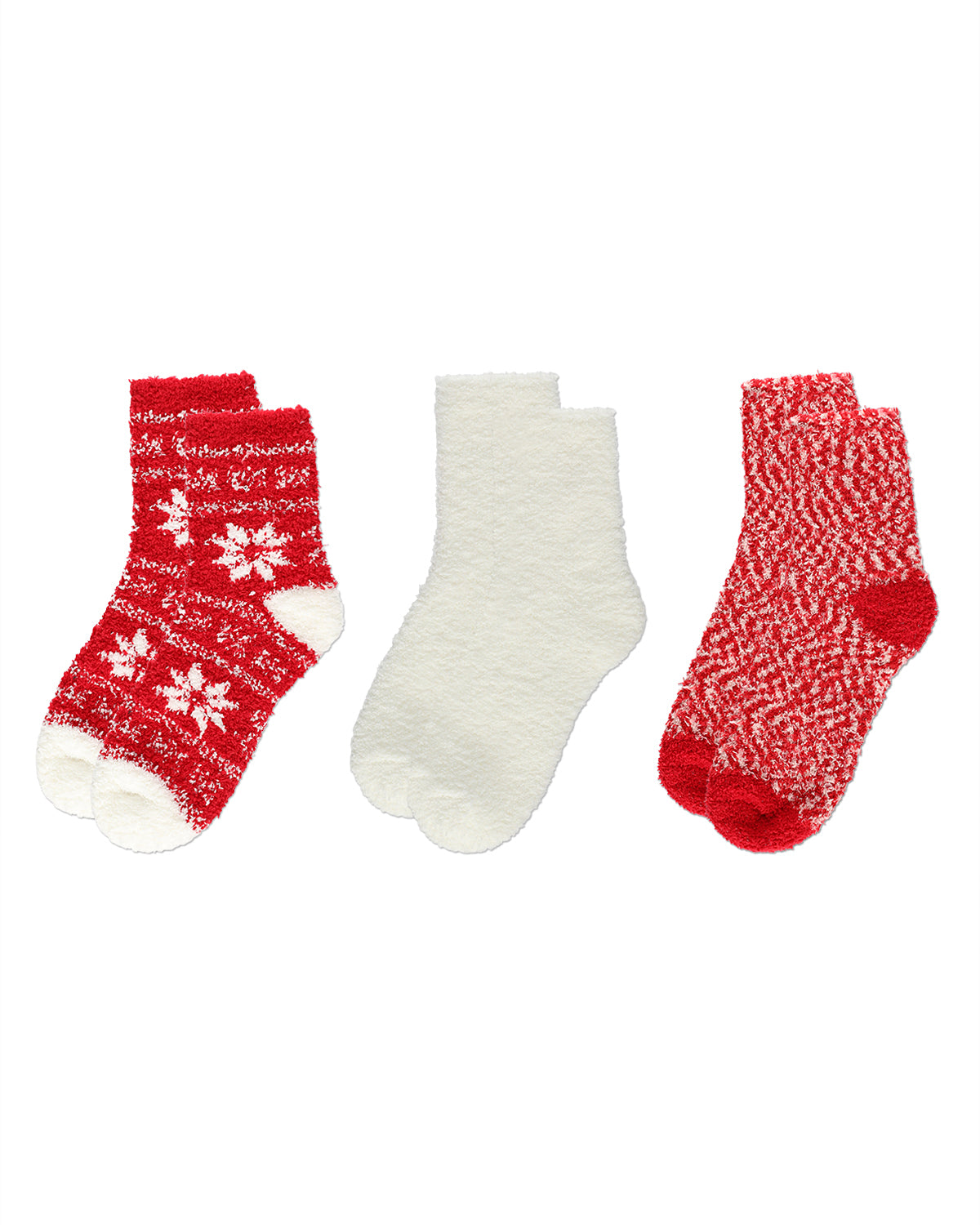 Women's 3 Pair Pack Snowflake Cozy Crew Socks : Color: Chili Pepper
