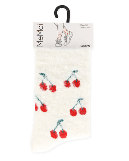 Women's Cherries Cozy Crew Socks : Color: Ivory