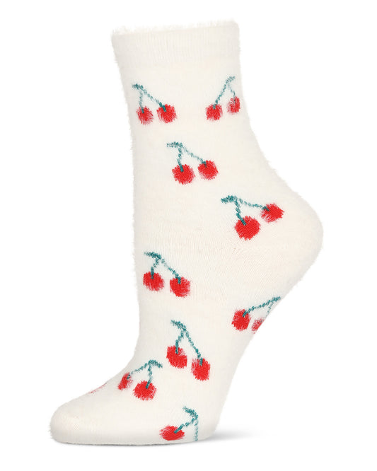 Women's Cherries Cozy Crew Socks : Color: Ivory