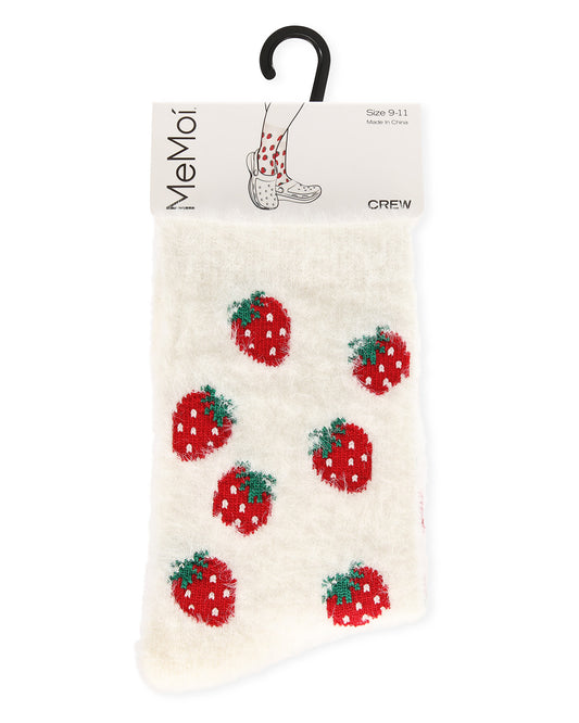 Women's Strawberries Cozy Crew Socks : Color: White