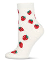 Women's Strawberries Cozy Crew Socks : Color: White