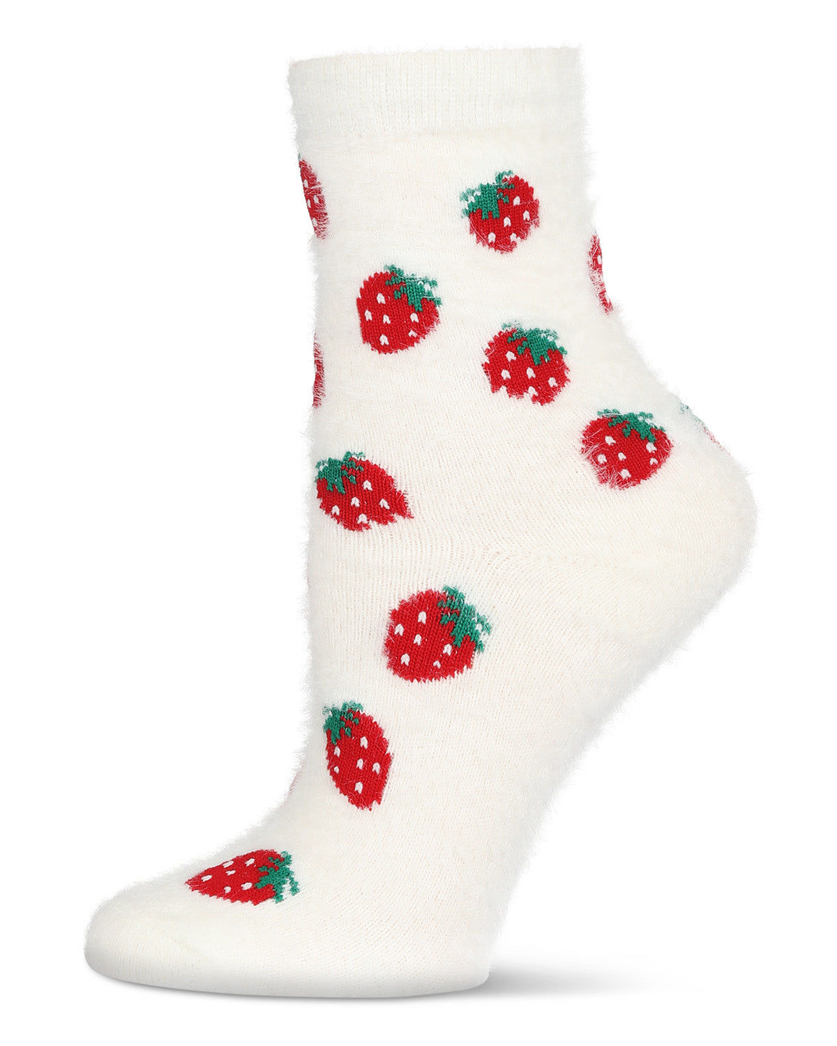 Women's Strawberries Cozy Crew Socks : Color: White