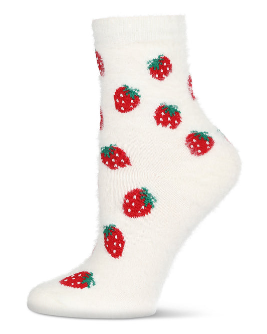 Women's Strawberries Cozy Crew Socks : Color: White