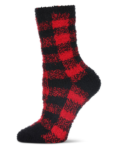 Women's Classic Buffalo Plaid Cozy Crew Socks : Color: Red