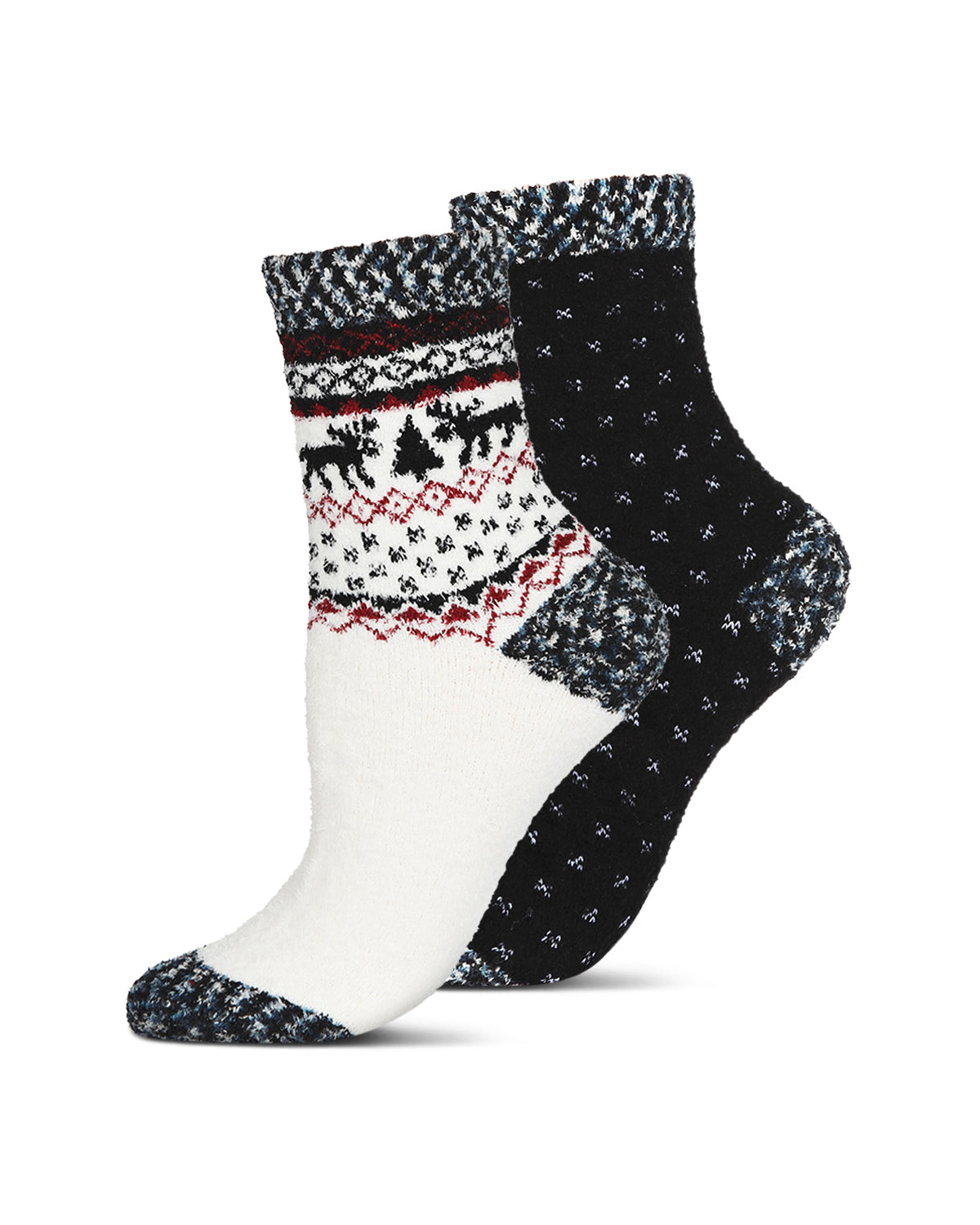 Women's 2 Pair Pack Fairisle Border Cloud Soft Crew Socks : Color: Black