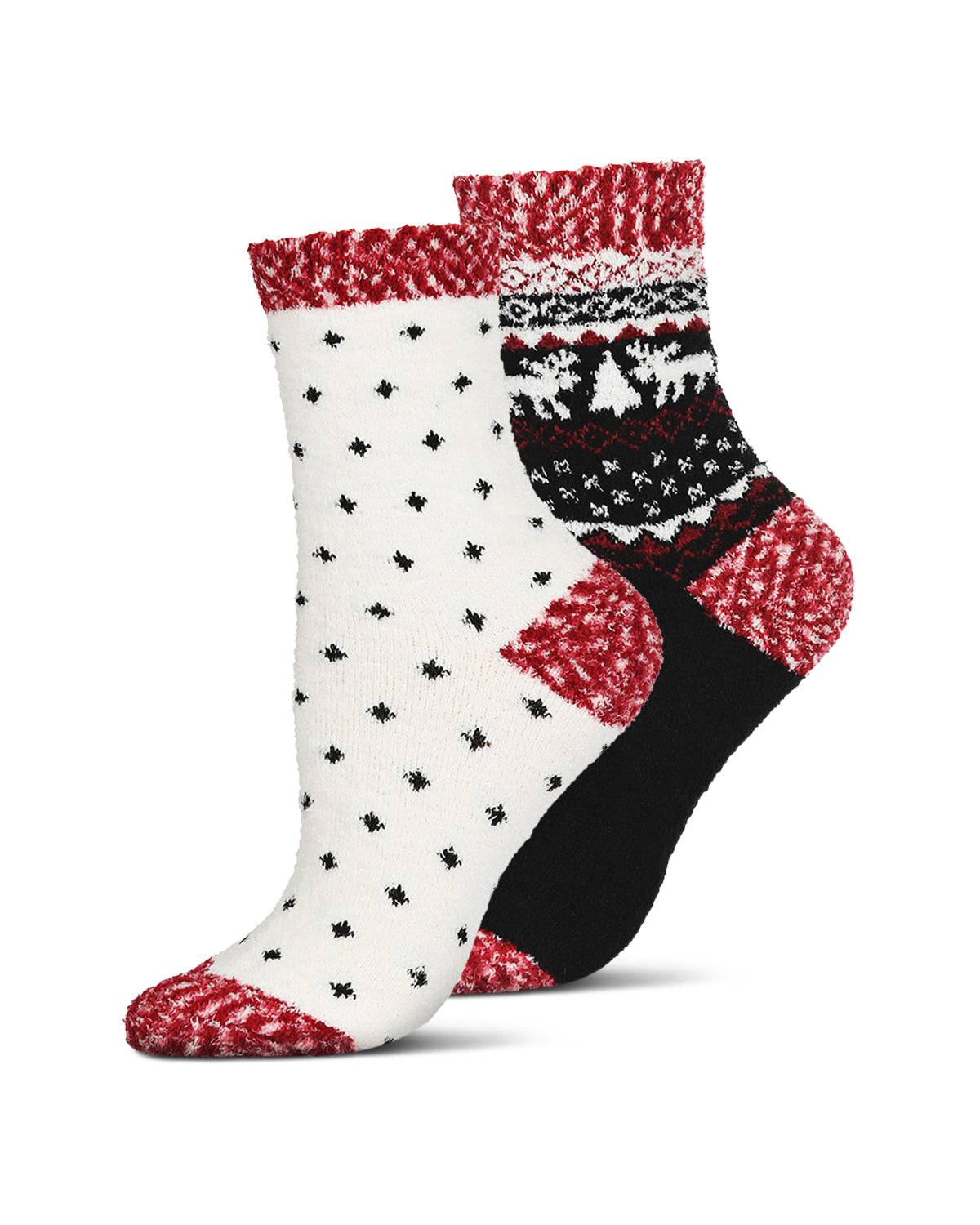 Women's 2 Pair Pack Fairisle Border Cloud Soft Crew Socks : Color: Black