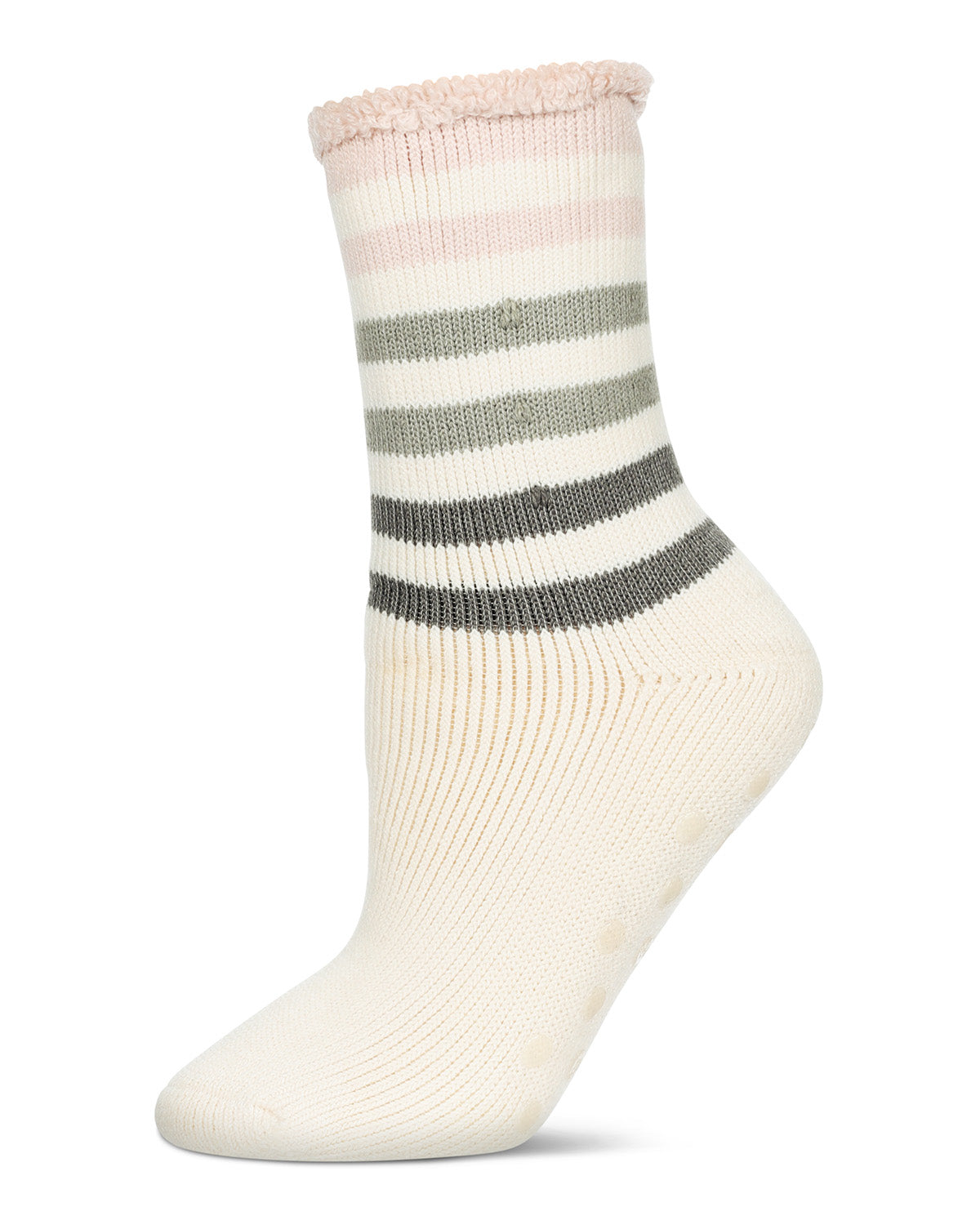 Women's Rugby Stripe Cozy Warm Thermal Crew Socks : Color: Ivory