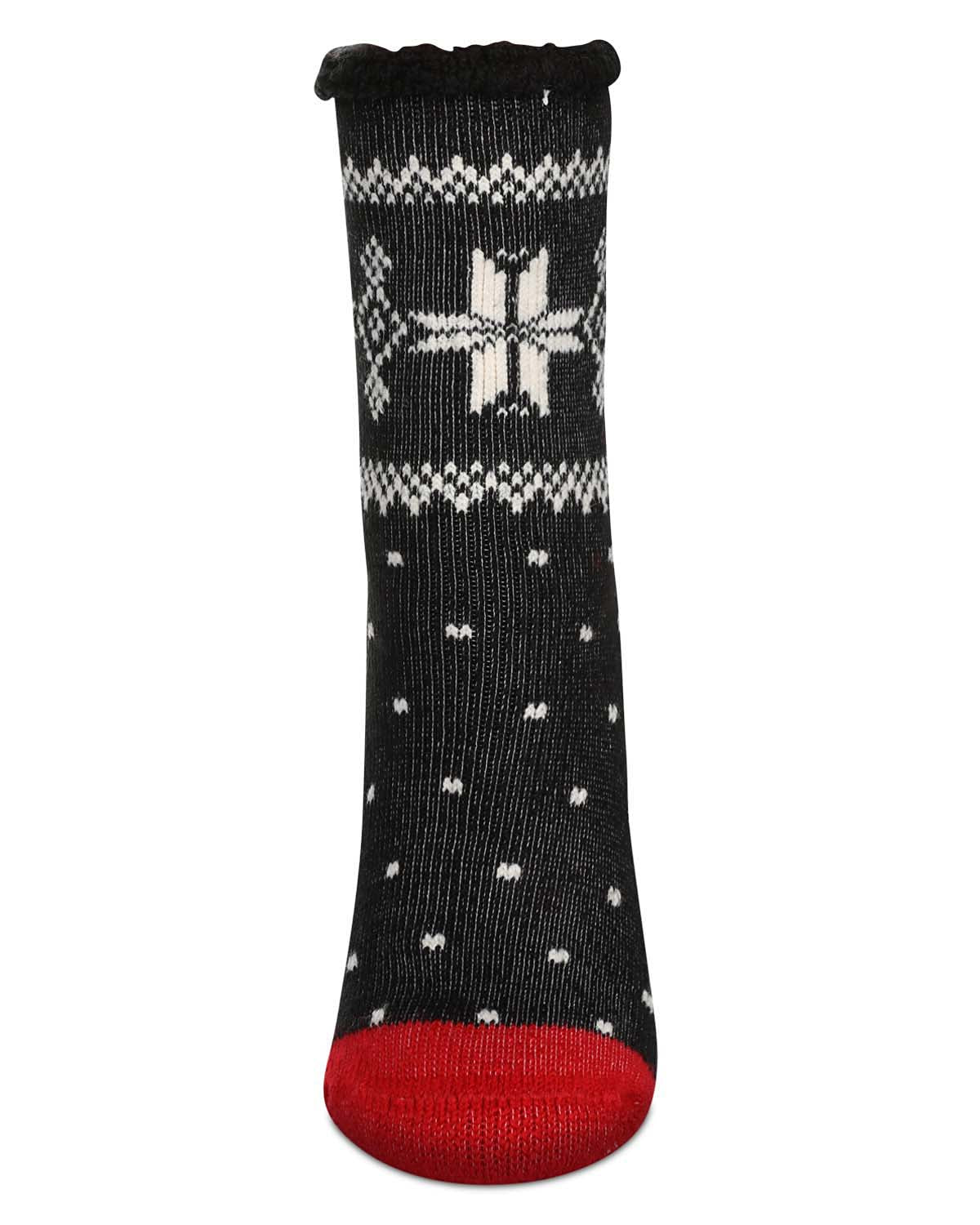 Women's Bordered Snowflake Cozy Warm Thermal Crew Socks