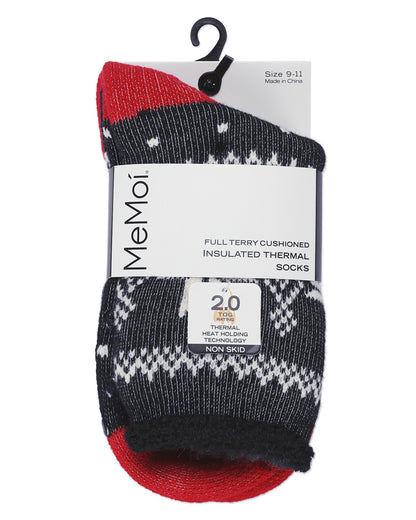 Women's Bordered Snowflake Cozy Warm Thermal Crew Socks : Color: Black