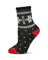 Women's Bordered Snowflake Cozy Warm Thermal Crew Socks : Color: Black