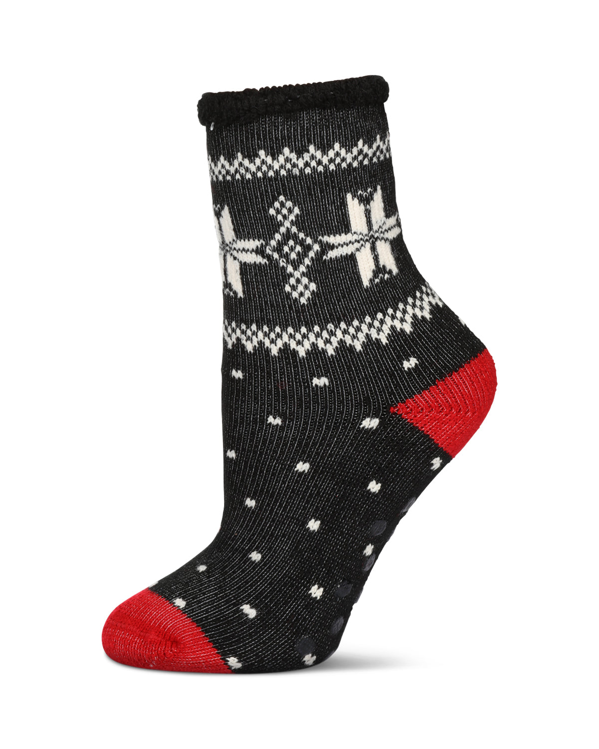 Women's Bordered Snowflake Cozy Warm Thermal Crew Socks : Color: Black