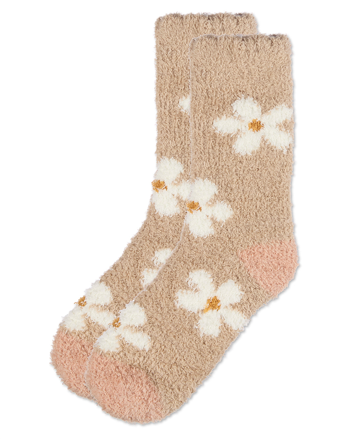 Women's Daisy Marshmallow Cozy Crew Socks : Color: Taupe