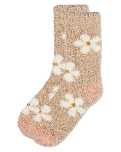Women's Daisy Marshmallow Cozy Crew Socks : Color: Taupe