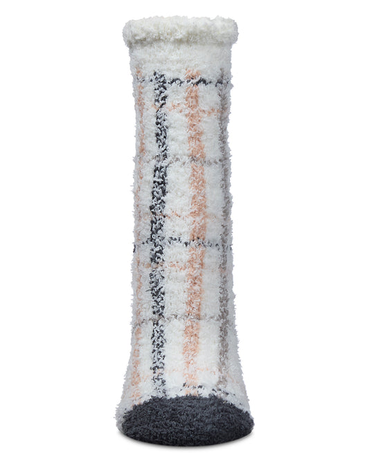Women's Plaid Marshmallow Cozy Crew Socks : Color: Ivory