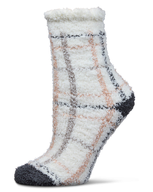 Women's Plaid Marshmallow Cozy Crew Socks : Color: Ivory