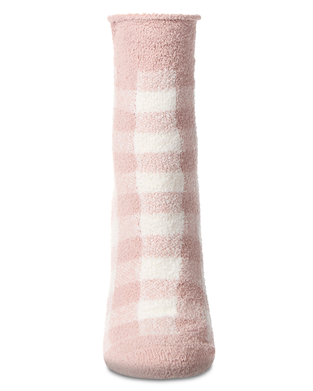 Women's Gingham Plaid Roll Top SuperSoft Cozy Crew Sock : Color: Rose