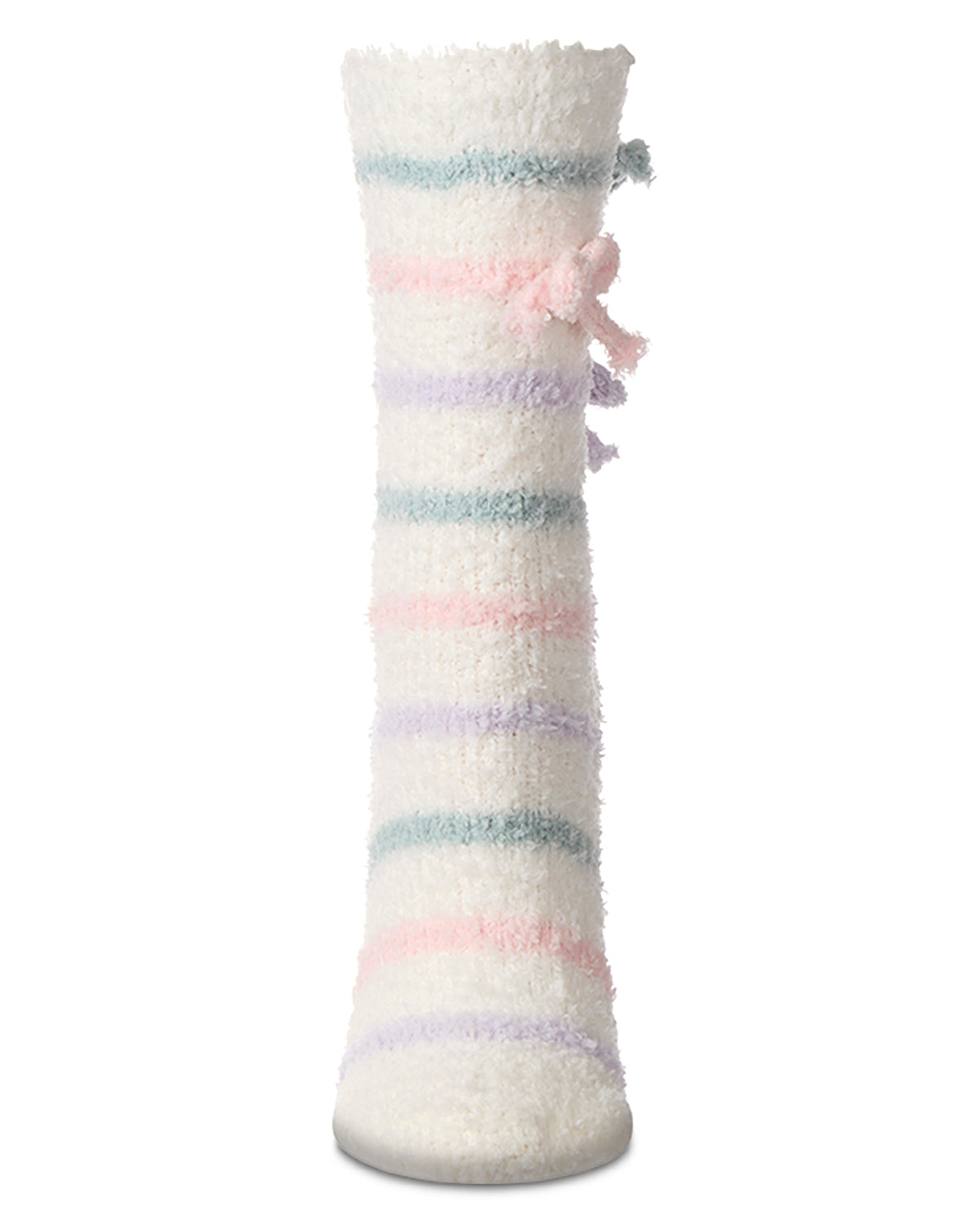 Women's Triple Bow Extra-Plush Non-Skid Cozy Crew Sock : Color: Ivory