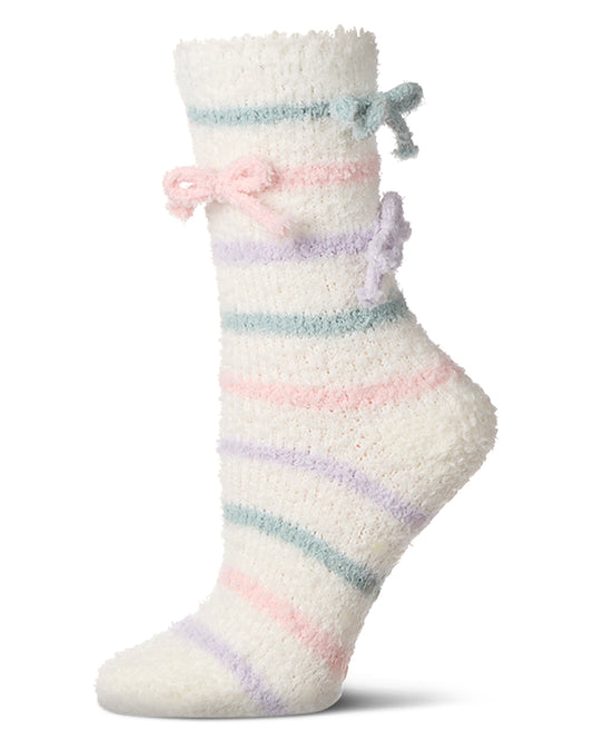 Women's Triple Bow Extra-Plush Non-Skid Cozy Crew Sock : Color: Ivory
