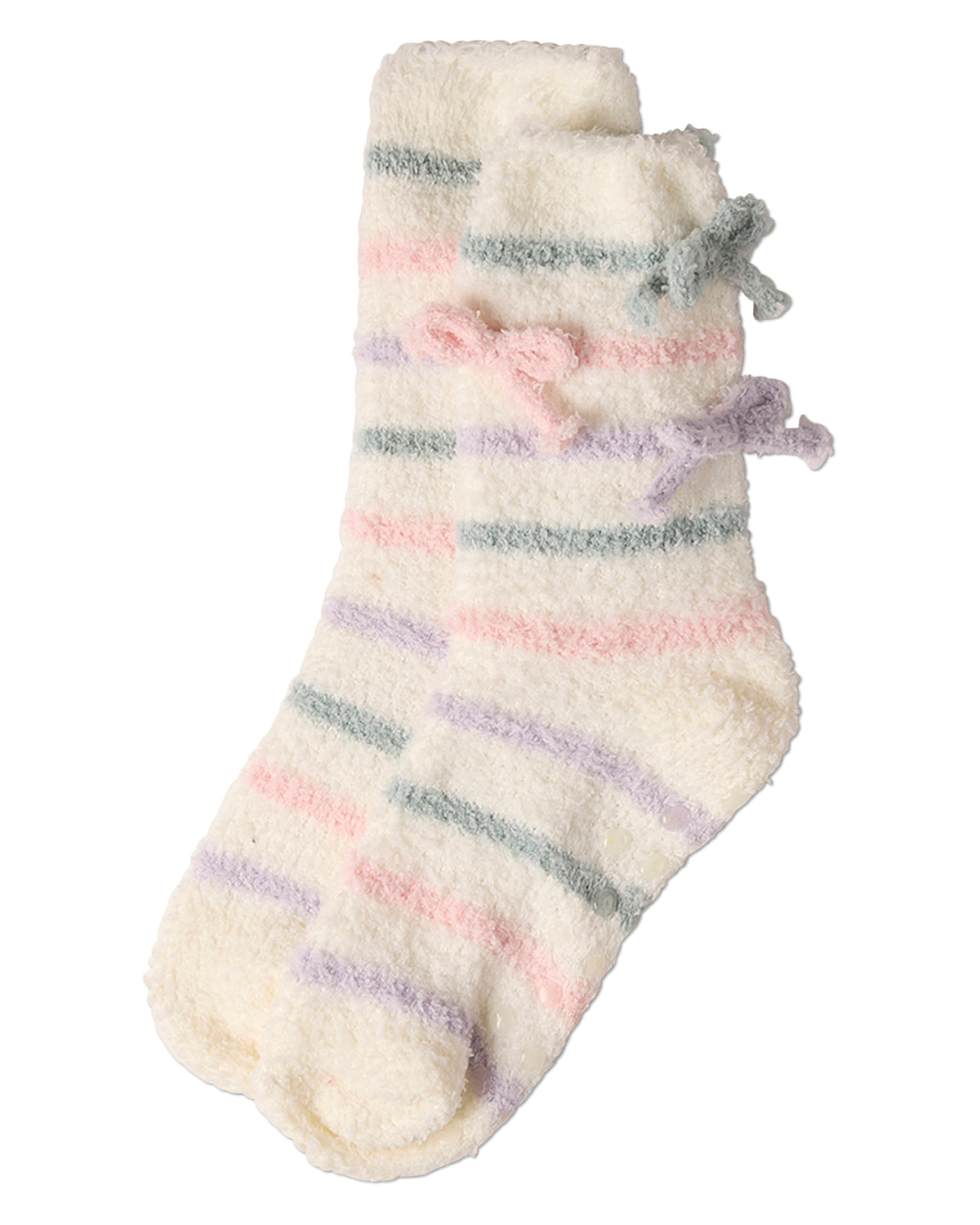 Women's Triple Bow Extra-Plush Non-Skid Cozy Crew Sock : Color: Ivory