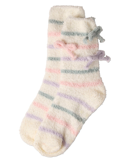 Women's Triple Bow Extra-Plush Non-Skid Cozy Crew Sock : Color: Ivory